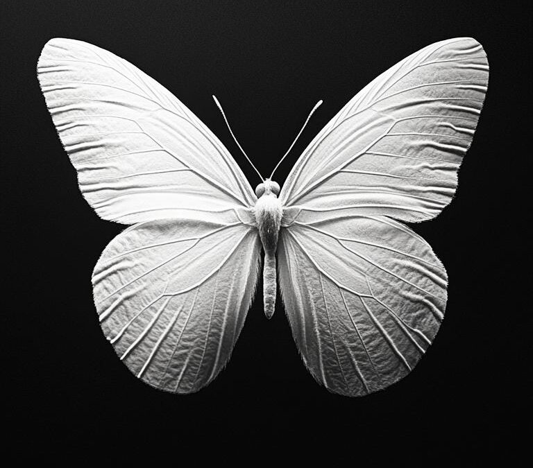 Biały motyl na czarnym tle