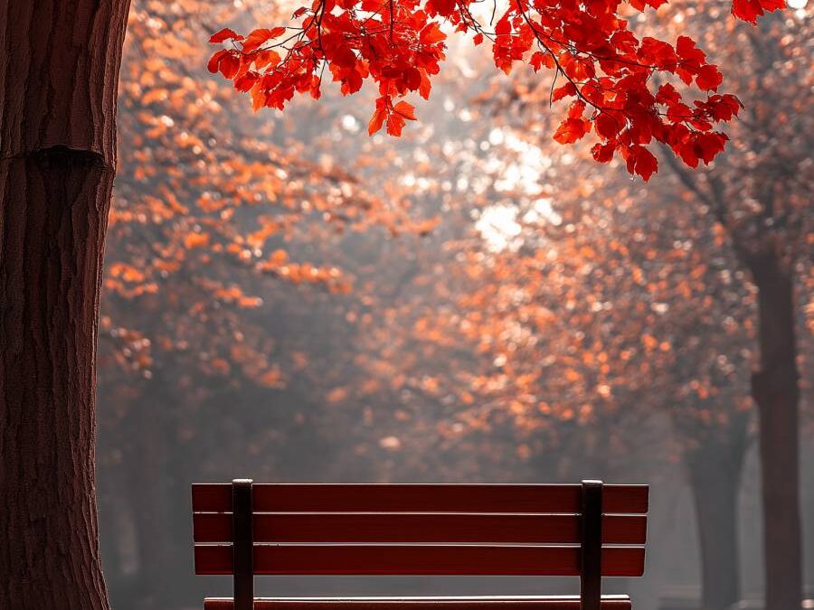 Jesienny park z ławką