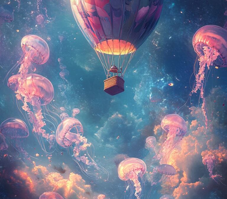 Balon unoszący się wśród meduz