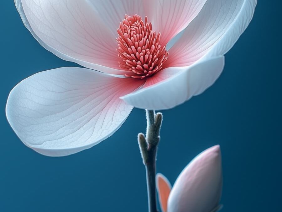 Kwiat magnolii na niebieskim tle
