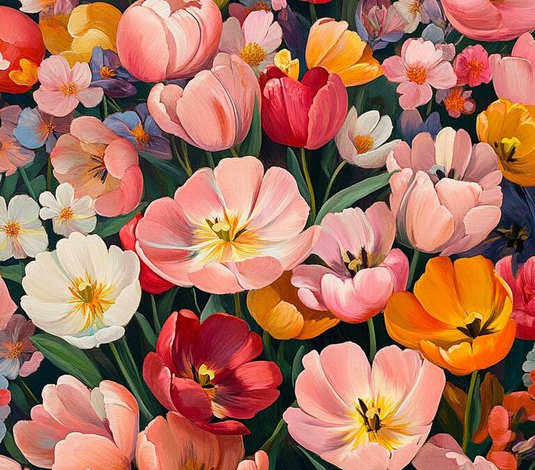 Gęste pole tulipanów