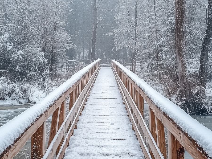 Śnieżny most w lesie