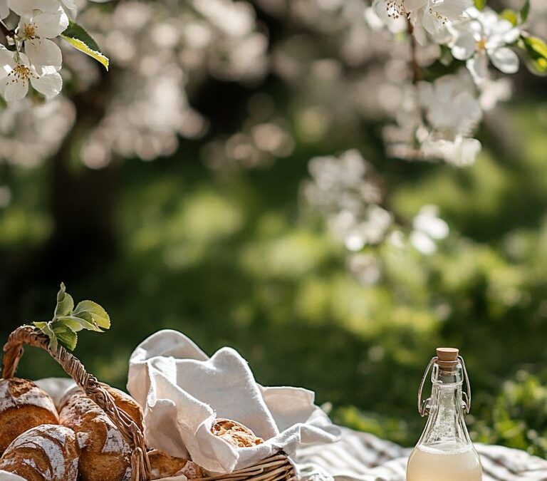 Wiosenny piknik w cieniu kwitnącego drzewa