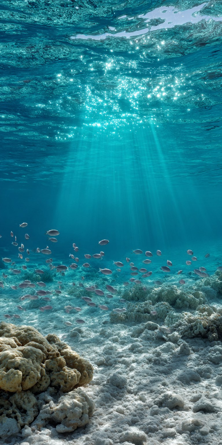 Tapeta na telefon z turkusowym oceanem, rafą i podwodnym światłem słonecznym